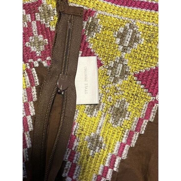 Tory Burch Embellished Tunic Womens Size 10 Brown Yellow Ruffles - Picture 4 of 5